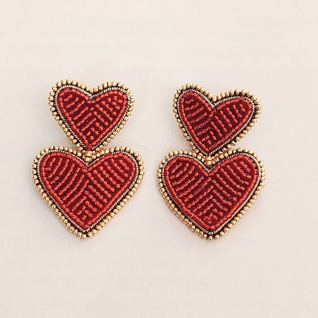 Double Red Heart Earrings