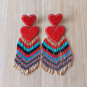Double Sacred Heart Earrings - Red