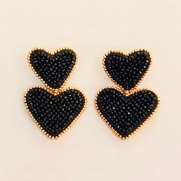 Double Black Heart Earrings