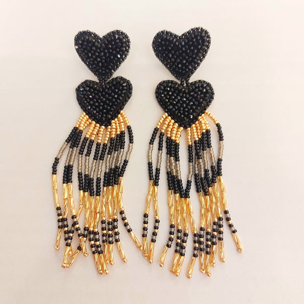 Double Black Sacred Heart Earrings