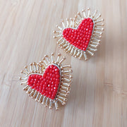 Sacred Heart Stud Earrings - Red