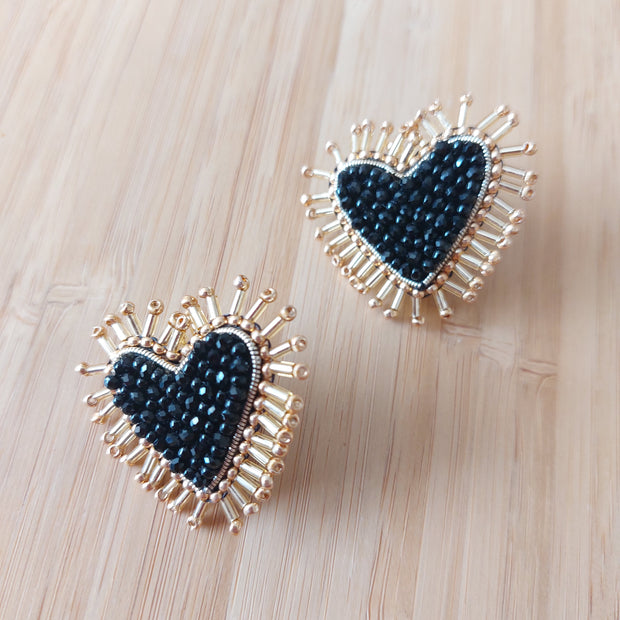 Sacred Heart Stud Earrings - Black